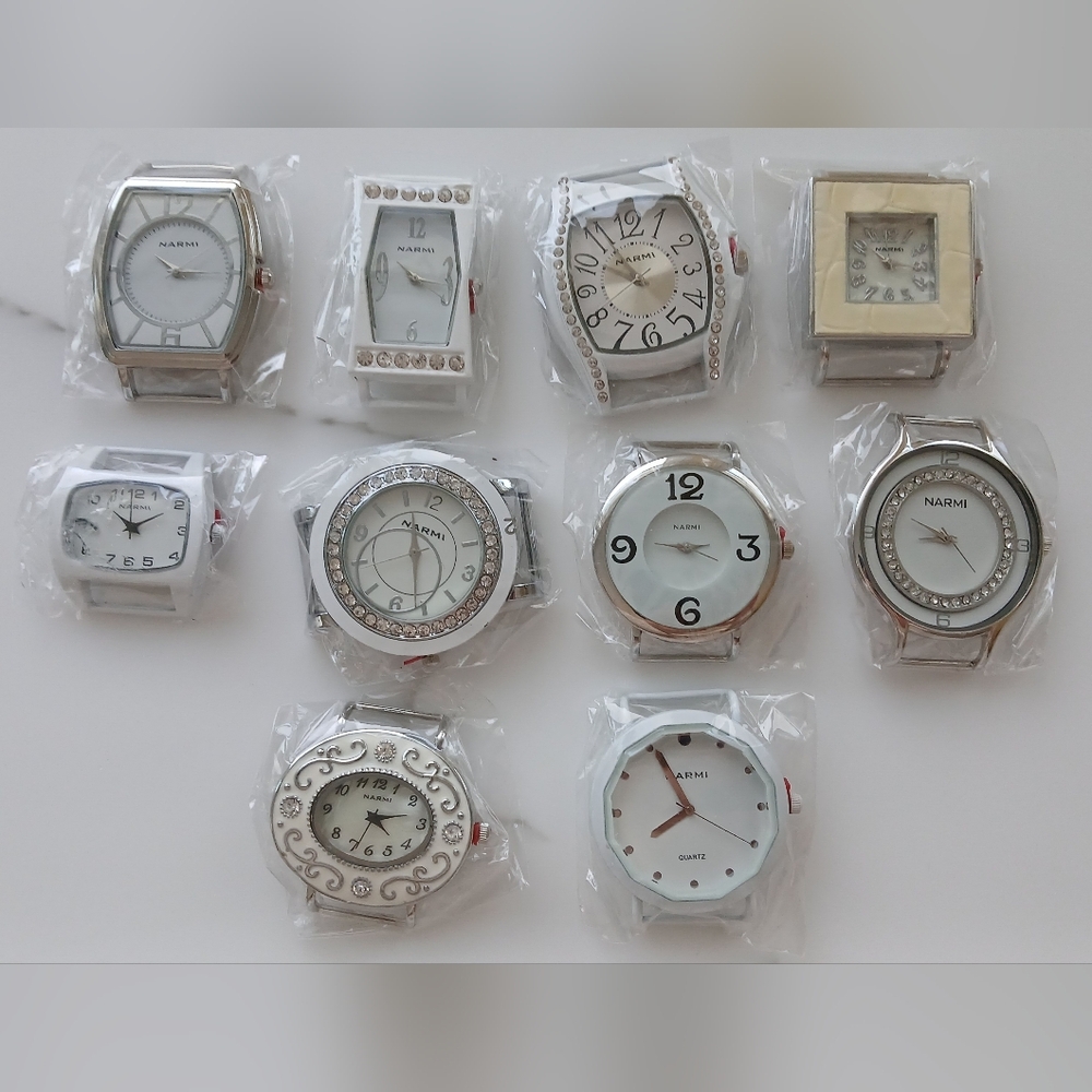 NARMI Assorted Watch Faces – Set of 10, White & Silver, DIY Jewelry Making